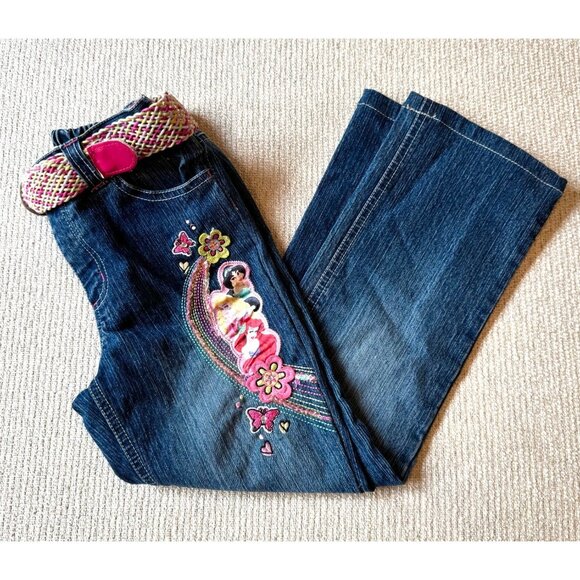 Vintage Y2K Disney Princesses Denim Embroidered Jeans Girls Size 6 Ariel Jasmine - Picture 1 of 7